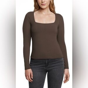 NWT - Express Square Neck Long Sleeve Top - Dark Brown - Size XL